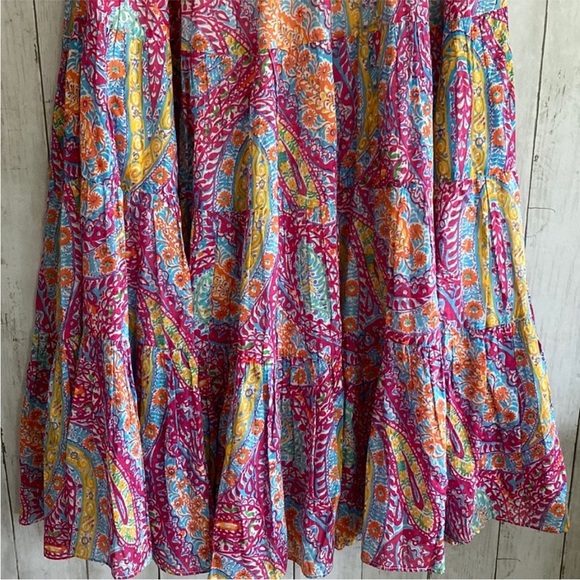 Lauren Ralph Lauren Red/Blue/Mulit-color Paisley Tiered Cotton Maxi Skirt. MED. - Picture 3 of 11